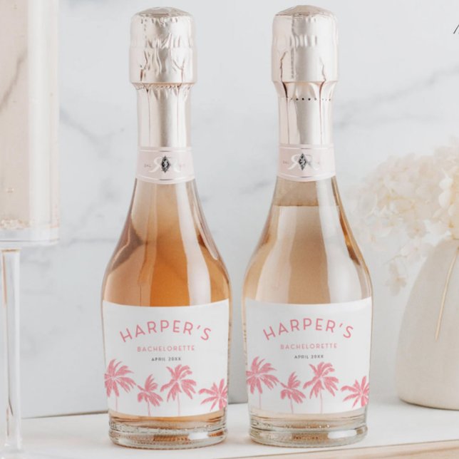 Étiquettes Pour Bouteilles De Vin Mousseux Bachelorette Rose Tropical à Palm Springs (Créateur téléchargé)