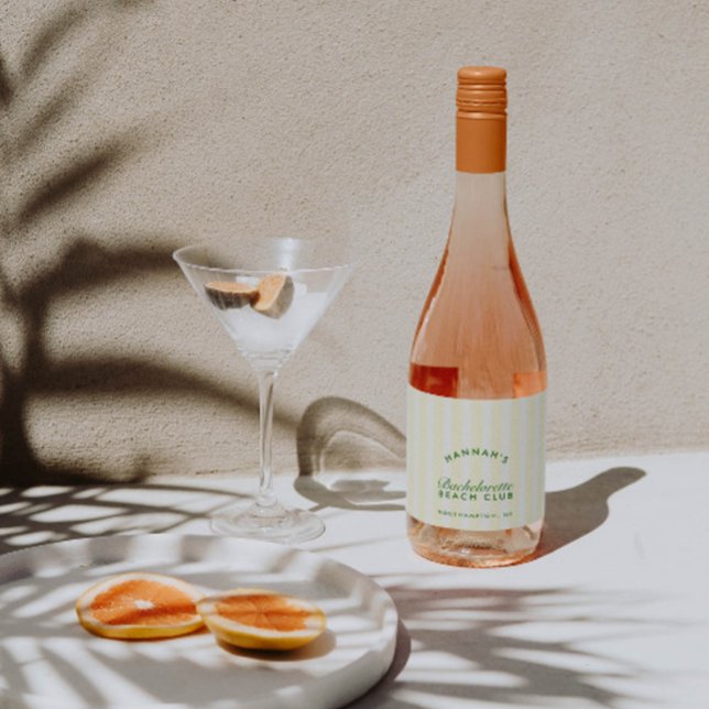 Étiquettes Pour Bouteilles De Vin Mousseux Bachelorte Retro Green & Yellow Stripes (Retro Green & Yellow Stripes Bachelorette Sparkling Wine Label)