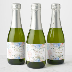 Étiquettes Pour Bouteilles De Vin Mousseux Ballons bleu rose Floral C'est Baby shower jumeaux