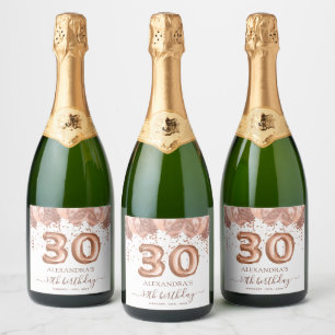 Étiquettes Pour Bouteilles De Vin Mousseux Ballons d'or rose 30e fête d'anniversaire