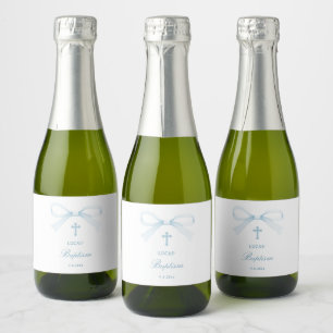 Étiquettes Pour Bouteilles De Vin Mousseux Baptême à l'arc bleu aquarelle