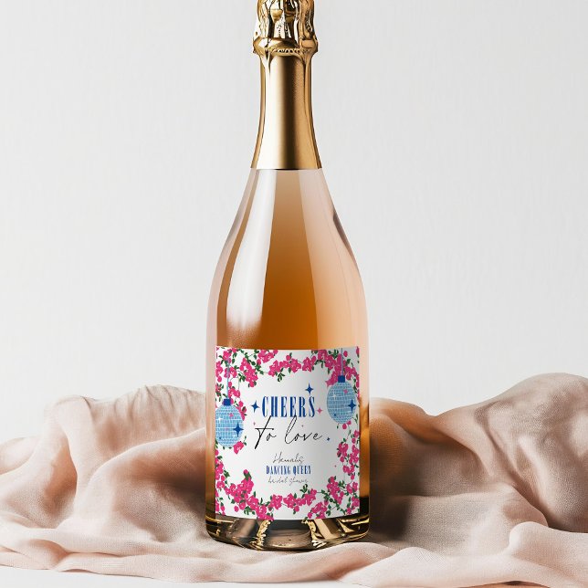 Étiquettes Pour Bouteilles De Vin Mousseux Baptême de mariage musical Santorin Bougainvillea  (Créateur téléchargé)