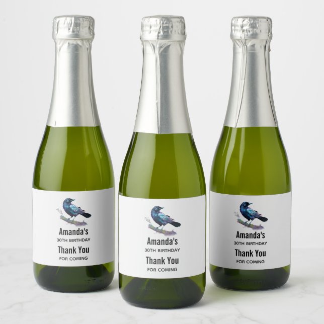 Étiquettes Pour Bouteilles De Vin Mousseux Beau corbeau sur une branche d'arbre - Merci d'évé (Bouteilles)