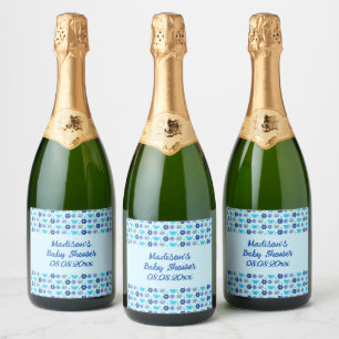 Étiquettes Pour Bouteilles De Vin Mousseux Bébé bleu Papillons et fleurs personnalisés