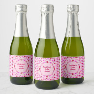 Étiquettes Pour Bouteilles De Vin Mousseux Bébé rose Papillons et fleurs personnalisés
