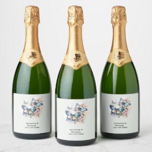 Étiquettes Pour Bouteilles De Vin Mousseux Belle papillons et Mariage de fleurs