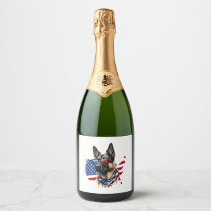 Étiquettes Pour Bouteilles De Vin Mousseux Berger allemand avec drapeau américain J'aime un c