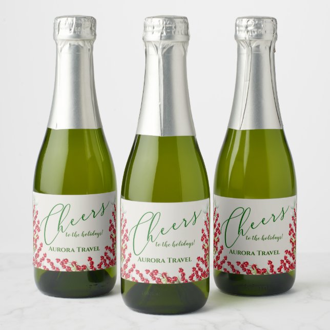 Étiquettes Pour Bouteilles De Vin Mousseux Berries d'hiver et verts Noël Cheveux Mini (Bouteilles)