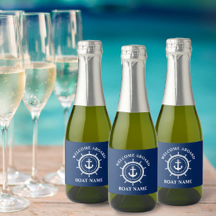 Étiquettes Pour Bouteilles De Vin Mousseux Bienvenue à bord Nom du bateau Ancrage Corde Barre