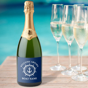 Étiquettes Pour Bouteilles De Vin Mousseux Bienvenue à bord Nom du bateau Ancre Barre