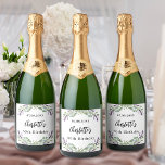 Étiquettes Pour Bouteilles De Vin Mousseux Birthday party lavender florals eucalyptus<br><div class="desc">A stylish white background decorated with lavender flowers and eucalyptus greenery.  Personalize and add a name and a date.</div>