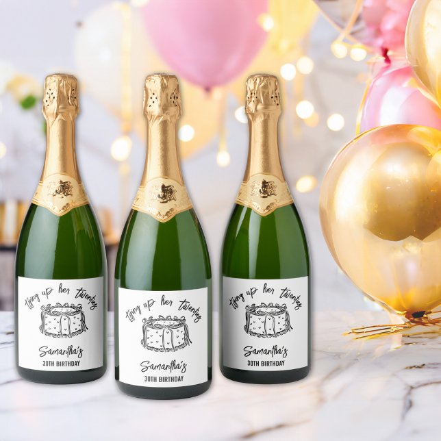 Étiquettes Pour Bouteilles De Vin Mousseux Black Bow Tying Up Her Twenties 30th Birthday (Créateur téléchargé)