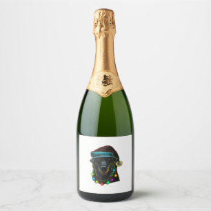 Étiquettes Pour Bouteilles De Vin Mousseux black Funny chien Noël Santa Hat lumières arbre ho