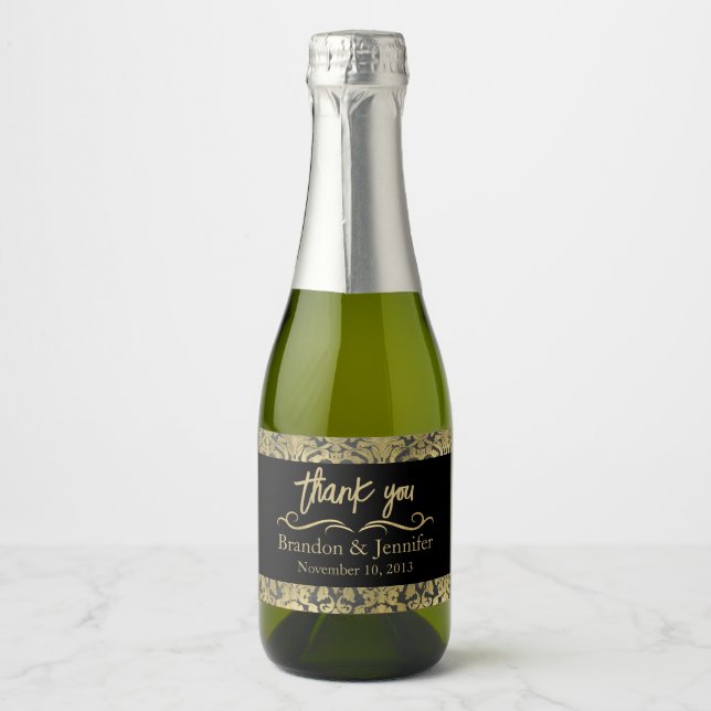 Étiquettes Pour Bouteilles De Vin Mousseux Black & Gold Custom Wedding Sparkling Vin Étiquett (Devant)