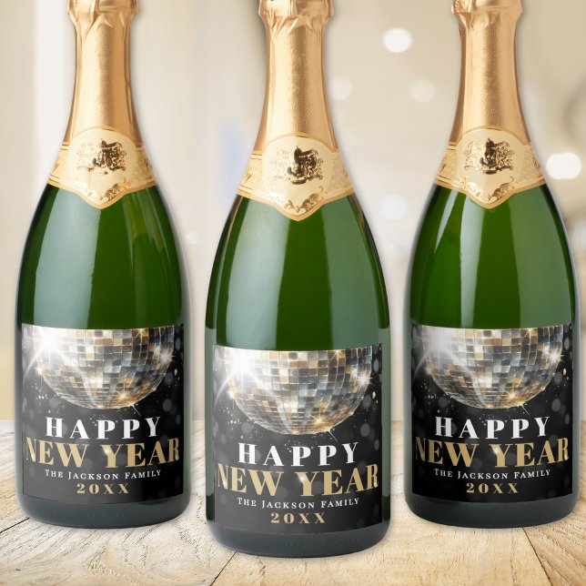 Étiquettes Pour Bouteilles De Vin Mousseux Black Gold New Year's Eve Party (Black Gold New Year's Eve Party Sparkling Wine Label )