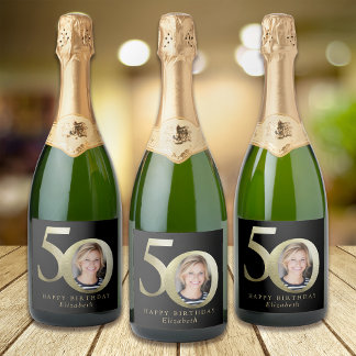 Étiquettes Pour Bouteilles De Vin Mousseux Black Gold Photo 50e anniversaire