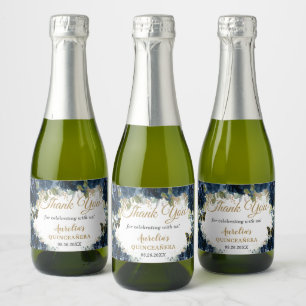 Étiquettes Pour Bouteilles De Vin Mousseux Bleu bleu marine Rose papillons Favoriser