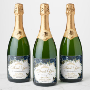 Étiquettes Pour Bouteilles De Vin Mousseux Bleu bleu marine Rose papillons Favoriser