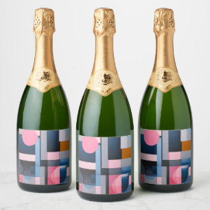 Étiquettes Pour Bouteilles De Vin Mousseux Bleus et roses subtils dans l'abstraction géométri