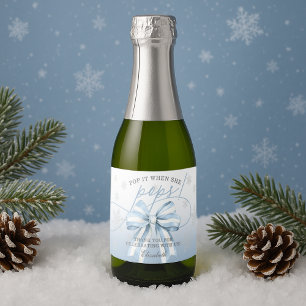 Étiquettes Pour Bouteilles De Vin Mousseux Blue Bow Winter Baby Pop It When She Pops