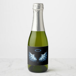 Étiquettes Pour Bouteilles De Vin Mousseux Blue Glowing Angel Wings on black background