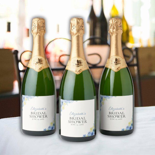 Étiquettes Pour Bouteilles De Vin Mousseux Blue Mediterranean Lemon Bridal shower (Créateur téléchargé)