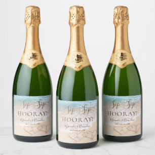 Étiquettes Pour Bouteilles De Vin Mousseux Blue Ocean Waves Plage tropicale Mariage