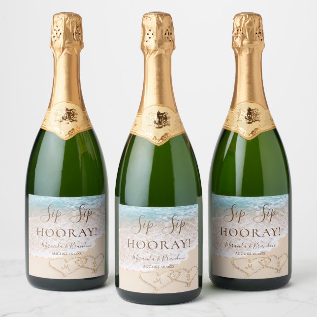 Étiquettes Pour Bouteilles De Vin Mousseux Blue Ocean Waves Plage tropicale Mariage (Bouteilles)