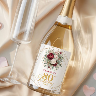 Étiquettes Pour Bouteilles De Vin Mousseux Blush Burgundy Champagne 80ème Anniversaire Modern