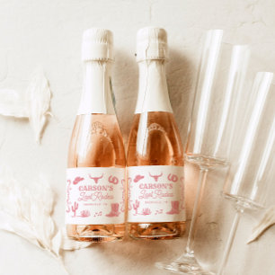 Étiquettes Pour Bouteilles De Vin Mousseux Blush rose Dernier Rodéo Cowgirl Bachelorette Part