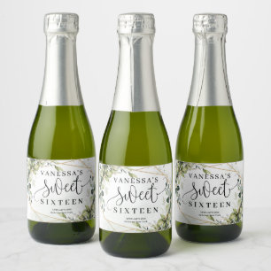 Étiquettes Pour Bouteilles De Vin Mousseux Boho aquarelle eucalyptus cadre or doux 16e