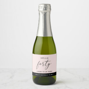 Étiquettes Pour Bouteilles De Vin Mousseux Boho Blush moderne Personnalisé 40e anniversaire