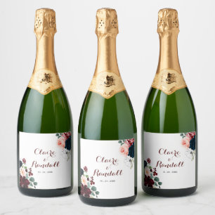 Étiquettes Pour Bouteilles De Vin Mousseux Boho de luxe coloré Mariage Floral