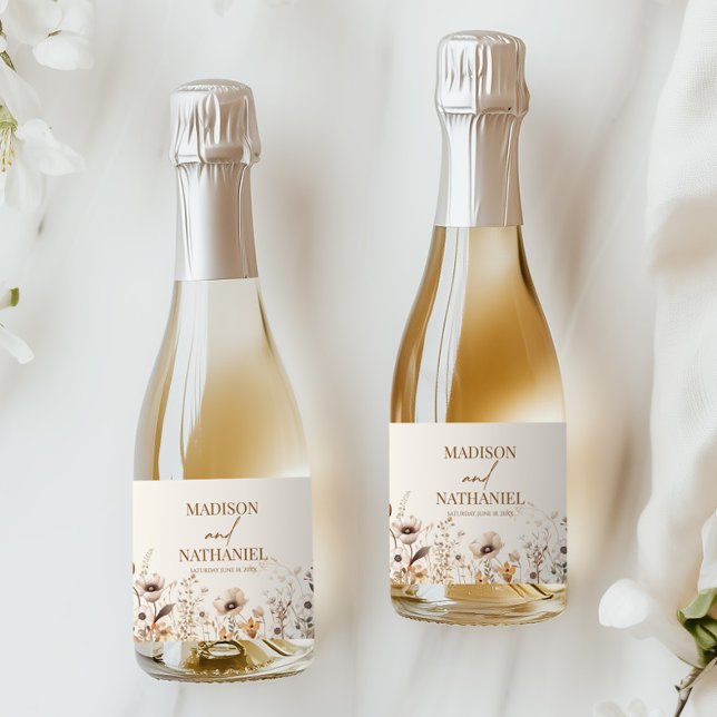 Étiquettes Pour Bouteilles De Vin Mousseux Boho Fleur sauvage Fleur sauvage Floral Jardin Mar (Créateur téléchargé)
