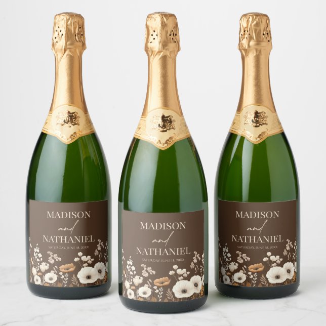 Étiquettes Pour Bouteilles De Vin Mousseux Boho Fleur sauvage Fleur sauvage Floral Jardin Mar (Bouteilles)