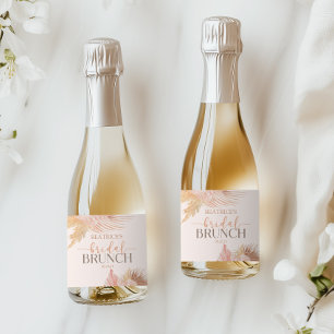 Étiquettes Pour Bouteilles De Vin Mousseux Boho Fleurs Florales Rose Tendre Mariage Petit-Déj