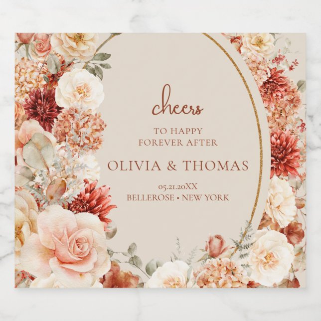 Étiquettes Pour Bouteilles De Vin Mousseux Boho jardin d'automne épices orange beige rouille (Étiquettes simples)