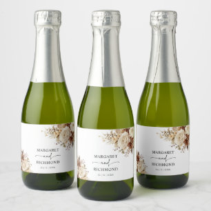 Étiquettes Pour Bouteilles De Vin Mousseux Boho rustique Mariage floral neutre