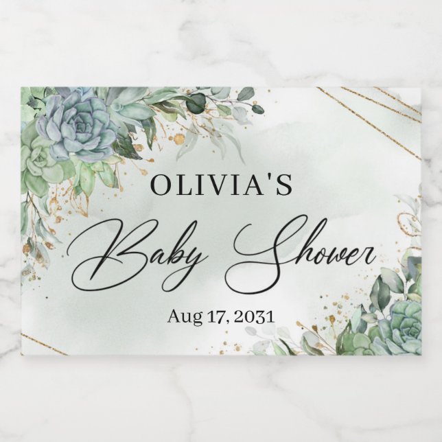 Étiquettes Pour Bouteilles De Vin Mousseux Boho succulents verdure eucalyptus cadre or (Étiquettes simples)