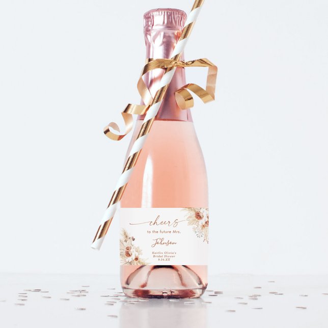 Étiquettes Pour Bouteilles De Vin Mousseux Boho Terracotta Fête des mariées Mini vin mousseux (Créateur téléchargé)