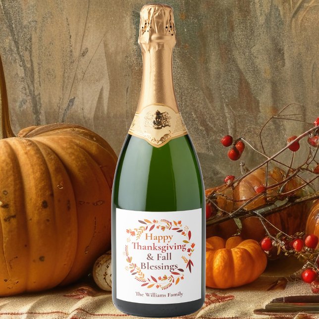 Étiquettes Pour Bouteilles De Vin Mousseux Bon thanksgiving Automne Bénédictions Cute Custom (Créateur téléchargé)