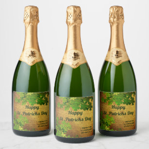 Étiquettes Pour Bouteilles De Vin Mousseux Bonne Saint Patrick, shamrock irlandais