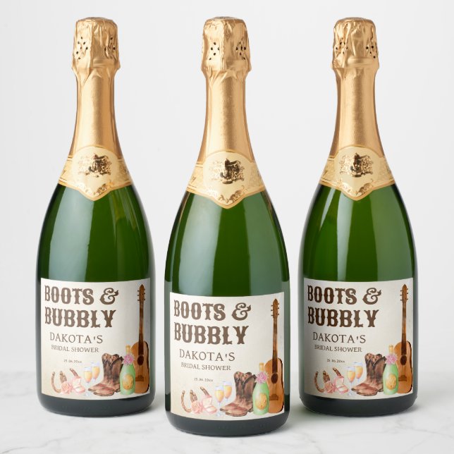 Étiquettes Pour Bouteilles De Vin Mousseux Boots et bubbly western rodeo cowgirl brunch (Bouteilles)