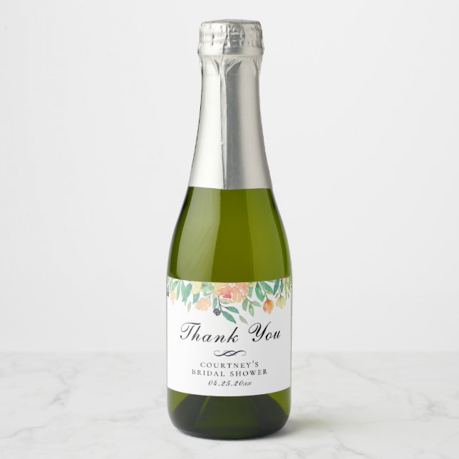 Étiquettes Pour Bouteilles De Vin Mousseux Bordure florale de la pêche printanière (Devant)