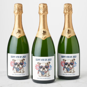 Étiquettes Pour Bouteilles De Vin Mousseux Bouledogue 4 juillet Jour de l'Indépendance Rouge