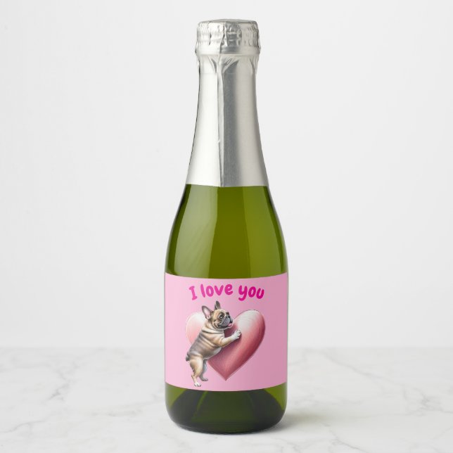 Étiquettes Pour Bouteilles De Vin Mousseux Bouledogue français je t'aime Saint-Valentin  (Devant)