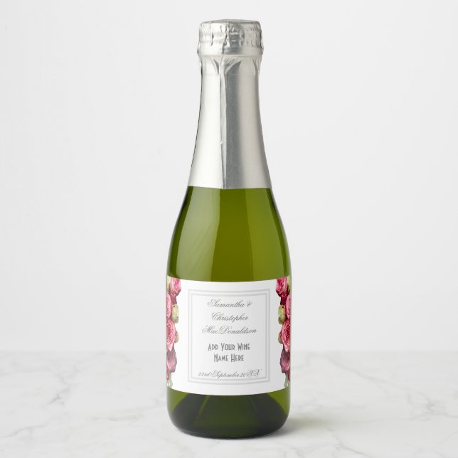 Étiquettes Pour Bouteilles De Vin Mousseux Bouquet de fleurs rose mariage (Devant)