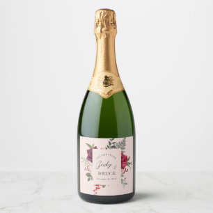 Étiquettes Pour Bouteilles De Vin Mousseux Bouquet de mariage rose romantique personnalisé
