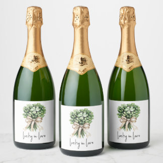 Étiquettes Pour Bouteilles De Vin Mousseux Bouquet de trèfle pour la fête prénuptiale "Lucky 