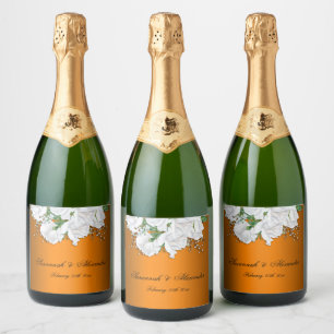 Étiquettes Pour Bouteilles De Vin Mousseux Bouquet nuptial blanc et Mariage de la Tangerine